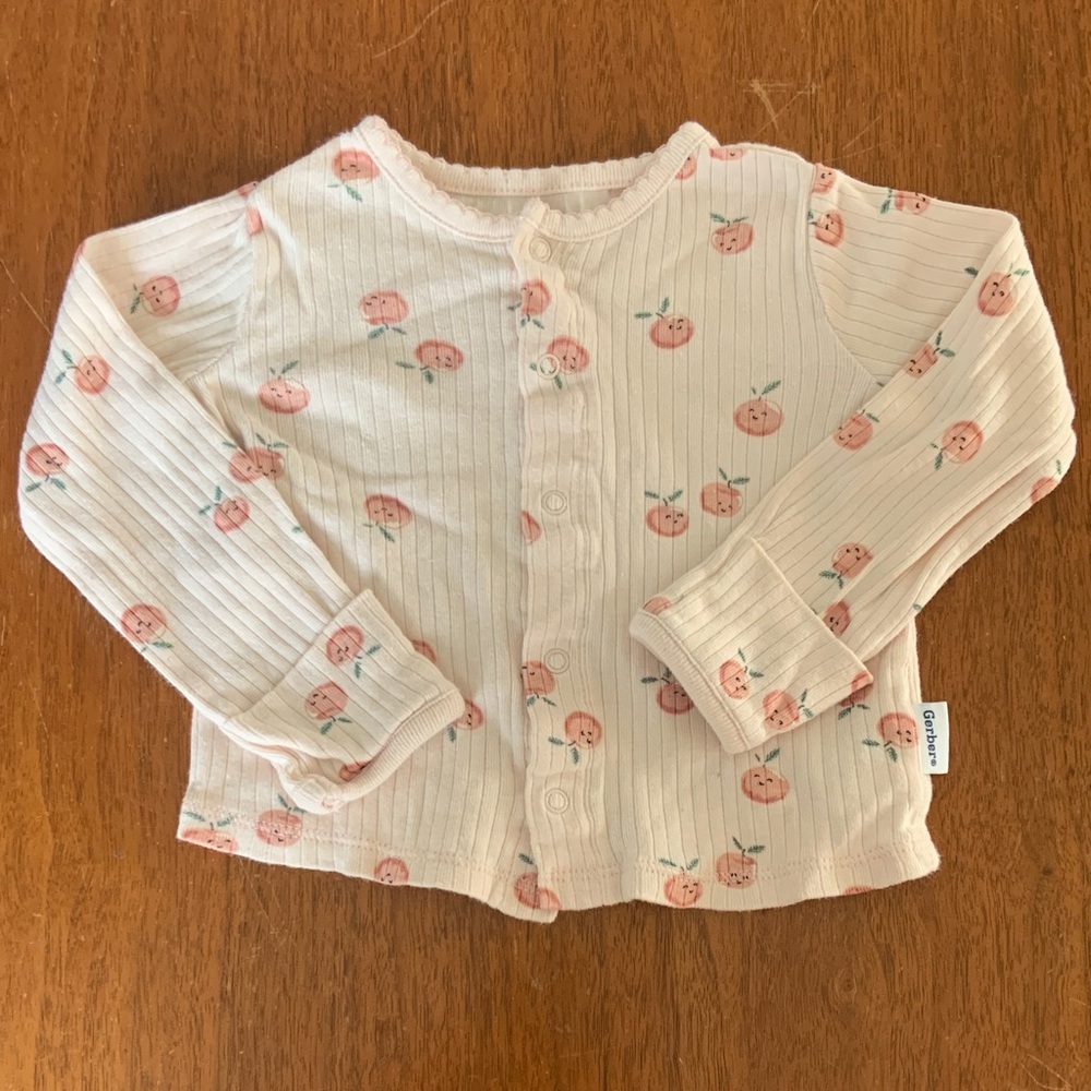 🍊5/$25 Gerber Cream Ribbed Button-Front Top with Pink Peach Print size 3-6m